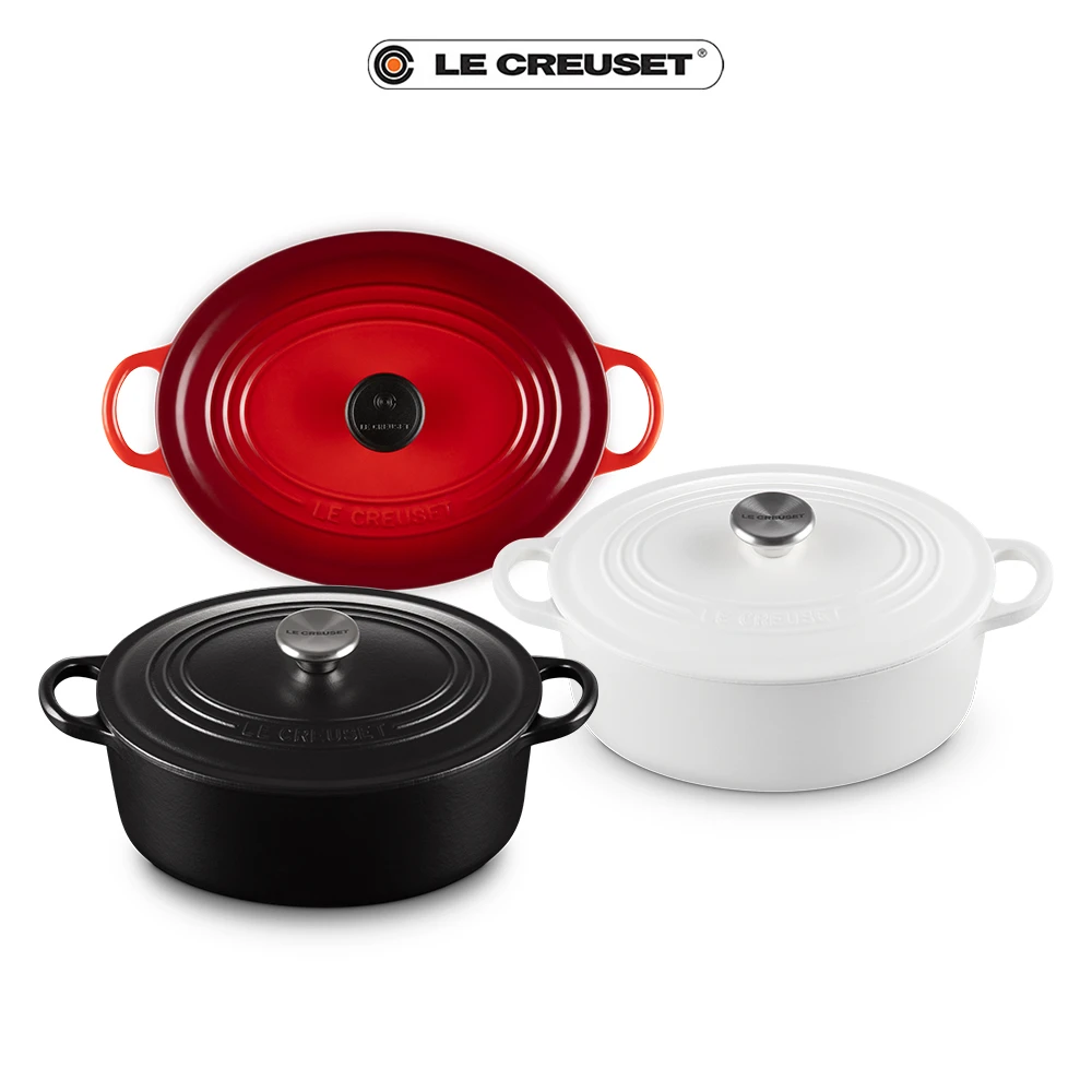 Le Creuset橢圓鍋25cm Le Creuset琺瑯鑄鐵鍋橢圓鍋25cm,櫻桃紅,含羞草黃,加勒比海藍,沉靜黑,棉花白 多色選1)
