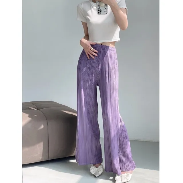 【巴黎精品】現貨+預購 三宅風皺褶衣服摺褲寬鬆闊腿褲寬褲摺衣彈力長褲顯瘦折衣大碼(垂感女褲子2色a1jb11)