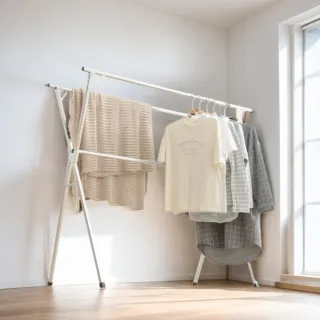 【IDEA】不銹鋼X型移動式伸縮帶輪落地曬衣架-2.4米/馬蹄腳(曬衣桿曬棉被架晾衣架)