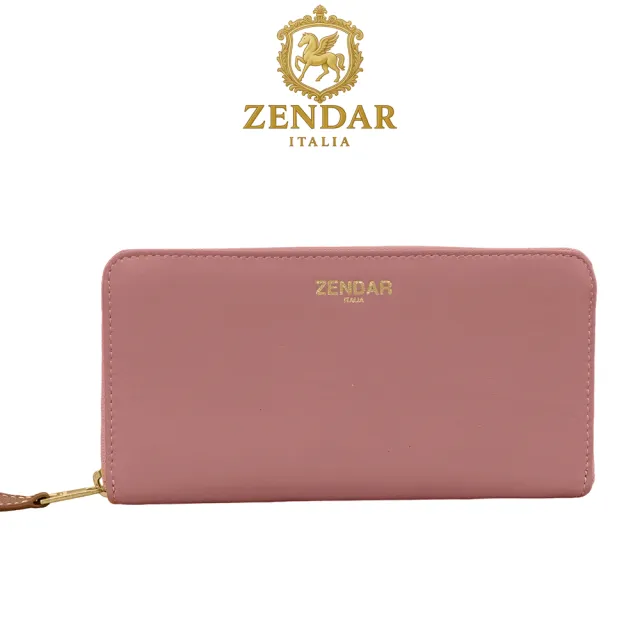 【ZENDAR】台灣總代理 超柔軟頂級小羊皮拉鍊長夾 絲柏系列(桃紅色 送禮盒提袋)