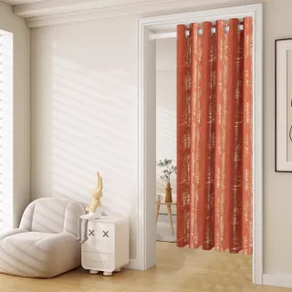 【BonBon naturel】2入全遮光侘寂風質感孔式加厚門簾/窗簾_130*165CM/光影橘(全遮光/空調簾/門簾/窗簾)