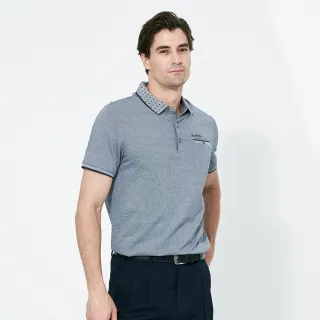 【pierre cardin 皮爾卡登】休閒服飾 男款 雙色網眼印花短袖polo衫-藍灰色(5257257-39)