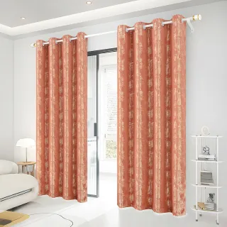 【BonBon naturel】2入全遮光侘寂風質感孔式加厚門簾/窗簾_130*210CM/光影橘(全遮光/空調簾/門簾/窗簾)