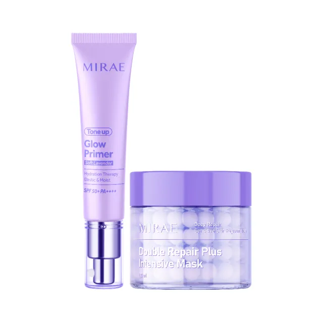 【MIRAE 未來美】時空膠囊精華膜+柔焦調色發光霜(素顏霜 飾底.潤色防曬 亮顏粉/煥顏紫★多規格 兩色可選)
