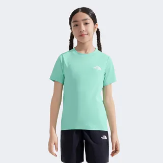 【The North Face 官方旗艦】北面兒童綠色吸濕排汗短袖T恤｜8DCT6EI(排汗衫)