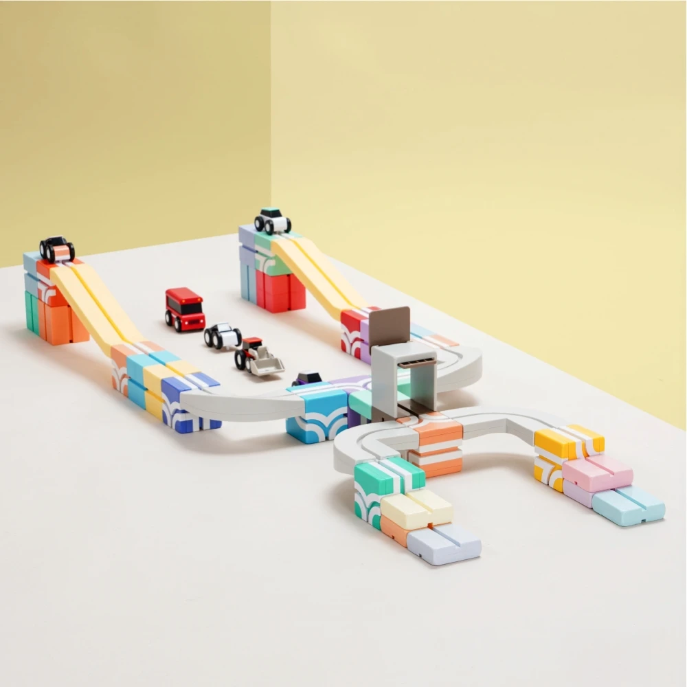 qbi塊樂方程式彩虹森林飆速樂園 Qbi 塊樂方程式彩虹森林飆速樂園,兒童節禮物,生日禮物,磁力片,玩具車,軌道玩具,42pcs)