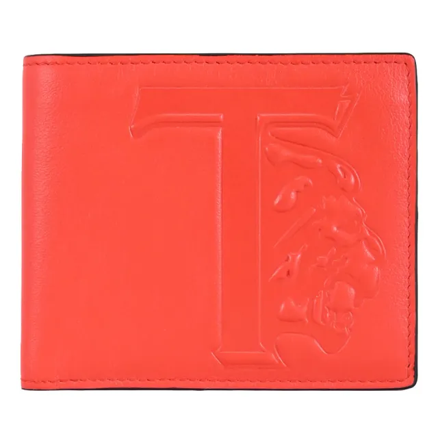 【TOD’S】TODS 品牌LOGO烙印小牛皮雙層對折8卡短夾(橘紅)