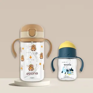 【Evorie】Tritan 200mL+300mL雙色學飲吸管水杯組(總代理公司貨/微笑水杯)