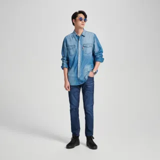 【EDWIN】男裝 基本牛仔長袖襯衫(拔洗藍)