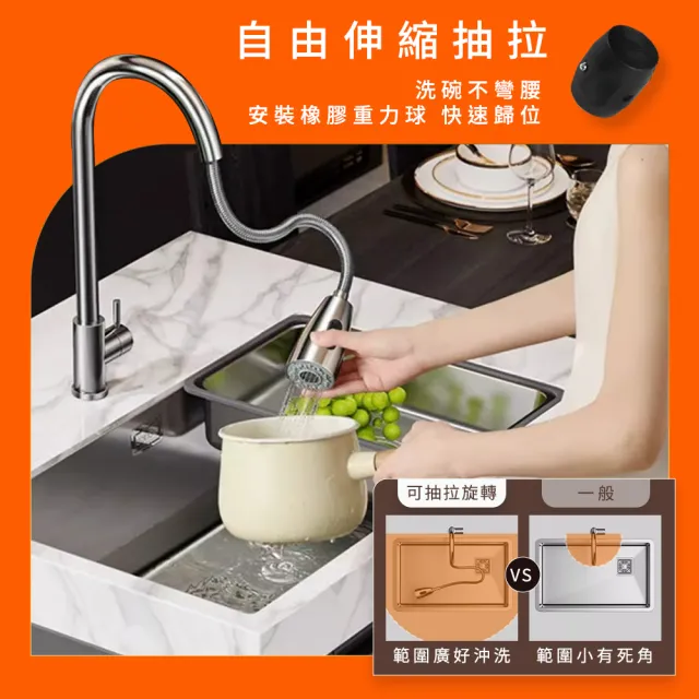 【智殿】不鏽鋼抽拉水龍頭 鵝頸水龍頭 抽取式水龍頭 伸縮水龍頭 鵝頸水龍頭(伸縮龍頭 洗頭神器 165-KF304B)