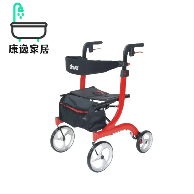 【康逸家居】康復醫療 法拉利人字型四輪助步車(#可調高度#防水坐墊#紅色時尚#多功能物品袋#輕便耐用)