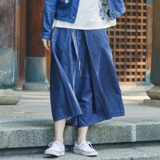 【EDWIN】江戶勝 女裝  刺子繡造型牛仔褲裙(原藍色)