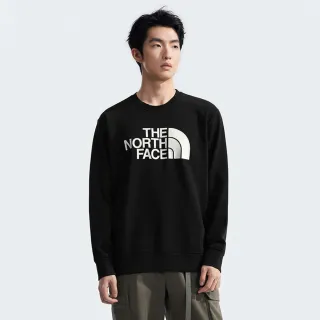 【The North Face 官方旗艦】北面男款黑色品牌LOGO印花長袖大學T｜8AT7JK3