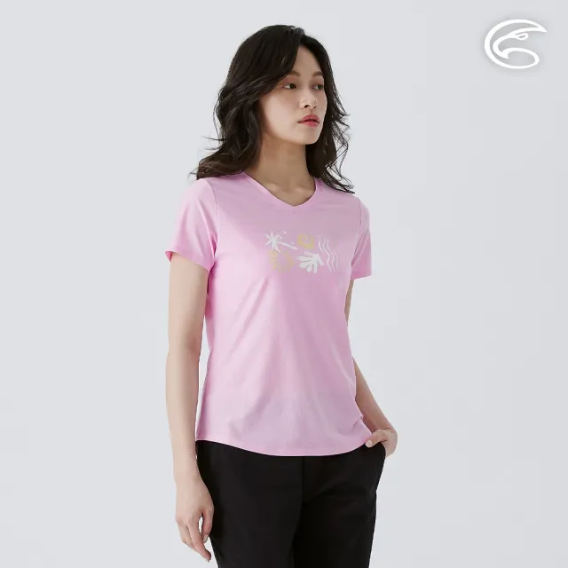 【ADISI】女浪花洞洞短袖桃領透氣圖T AL2511013 丁香粉(吸濕排汗 快乾 輕量 排汗衣)