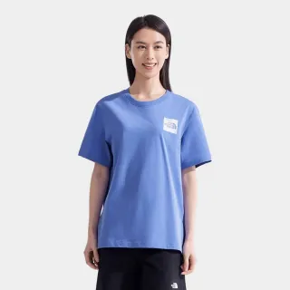 【The North Face 官方旗艦】北面男女款藍色純棉大尺寸印花短袖T恤｜8EY80YI