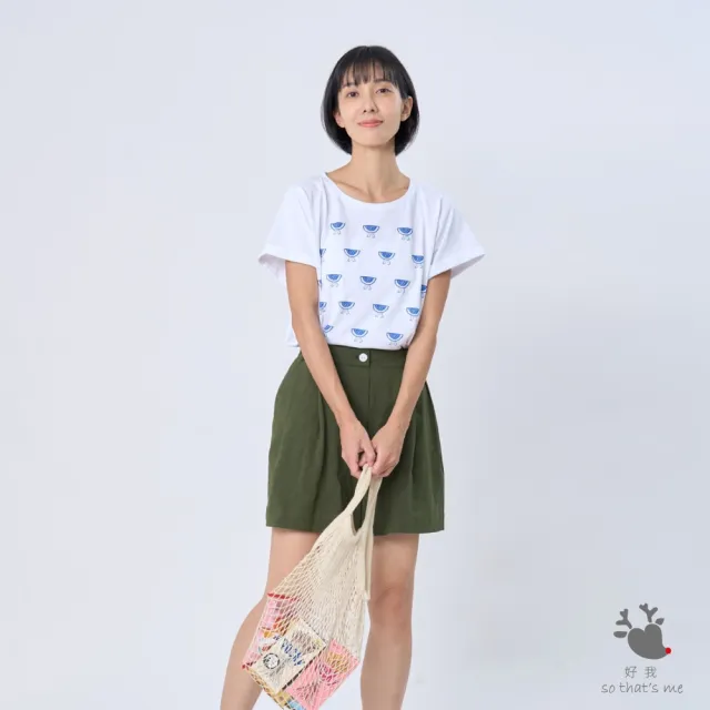 【so that’s me 好我】John棉麻後鬆緊打摺短褲裙(松葉綠)