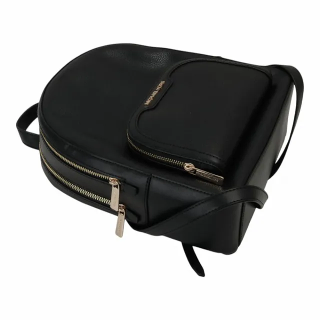 【Michael Kors】金字logo皮革雙拉鍊弧型後背包(黑/中)