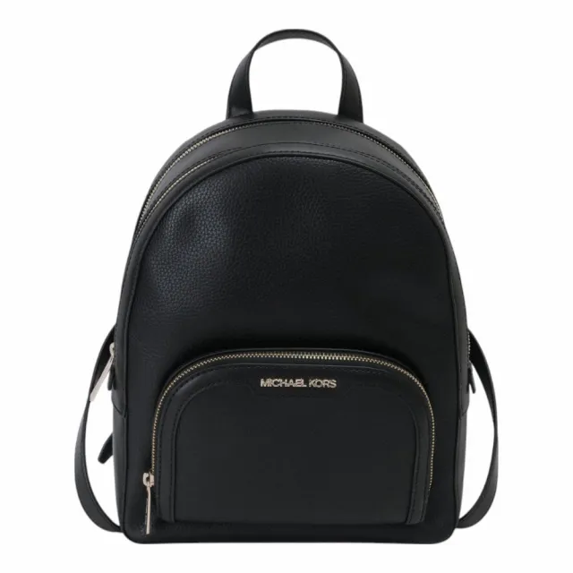 【Michael Kors】金字logo皮革雙拉鍊弧型後背包(黑/中)