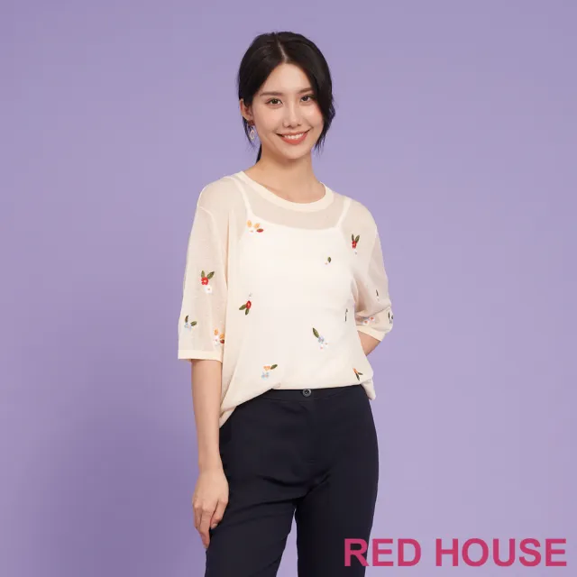 【RED HOUSE 蕾赫斯】細緻刺繡小花透膚感針織衫(共3色)