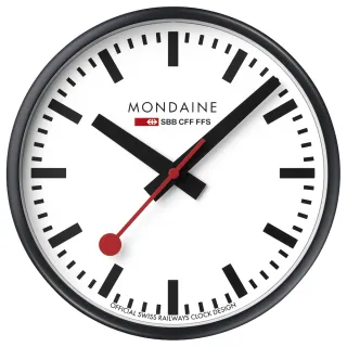【MONDAINE 瑞士國鐵】經典掛鐘25cm-黑框(CLOCK12W)