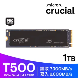 【Crucial 美光】T500 1TB M.2 2280 PCIe 4.0 SSD 固態硬碟 CT1000T500SSD8(讀 7300M/寫 6800M)