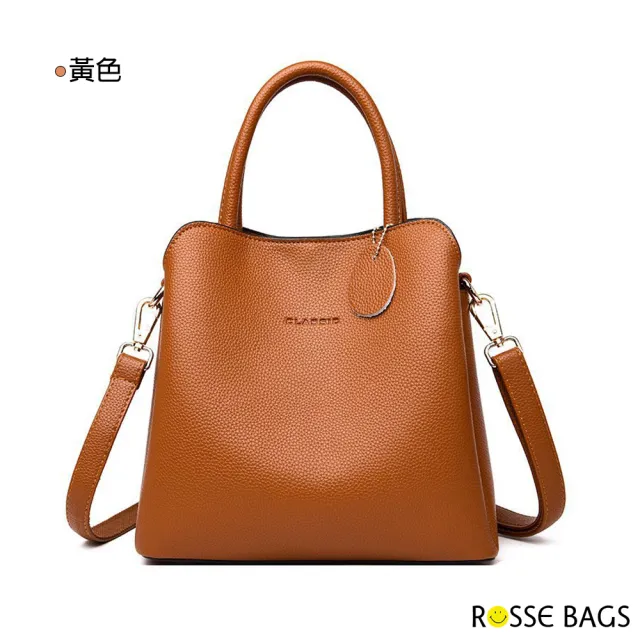 【Rosse Bags】韓版百搭真皮大容量手提肩背包(黃色 / 紅色 / 卡其色 / 黑色 / 灰色)