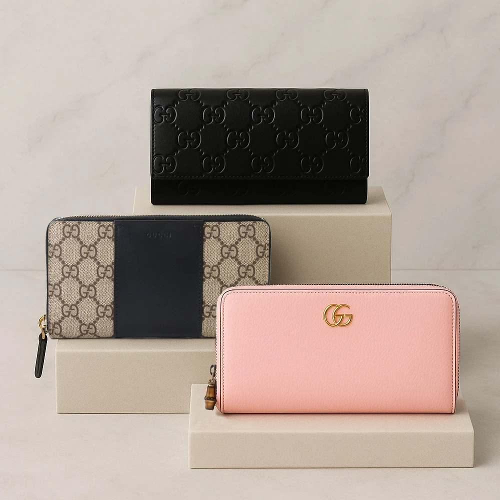 gucci拉鏈長夾 GUCCI 古馳經典LOGO壓紋拼接拉鍊掀蓋長夾,WOC包,多款可選)