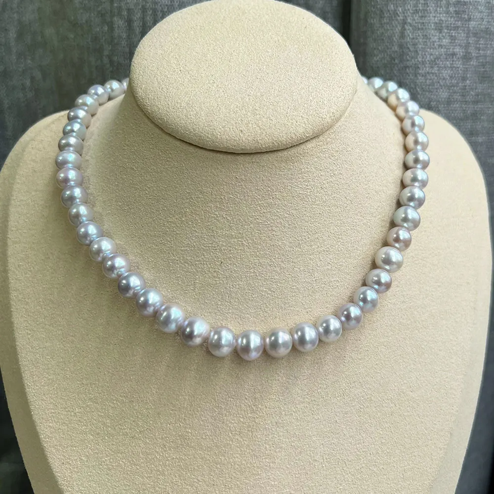 【KARAT】鉑金灰 無核 8-9 MM 珍珠滿串項鍊