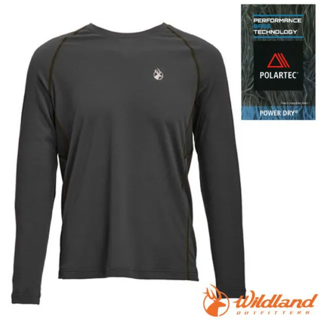 【Wildland 荒野】男 Polartec pd格狀抗臭圓領長袖衣.T恤.套頭衫.休閒運動上衣(P1622-196 霧灰色)