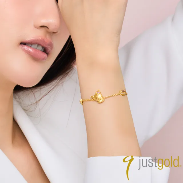 【Just Gold 鎮金店】三麗鷗 酷洛米 Kuromi 復古野餐趣-蝴蝶結 黃金手鍊