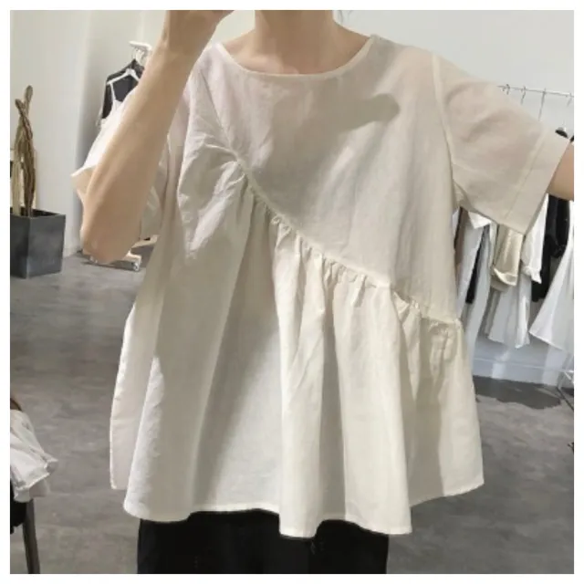 【ASister 小姊姊】*出清品*現貨在庫★上衣☆短袖*法式圓領斜面設計*隱藏口袋娃娃裝(3色 S-XL #AS1334)