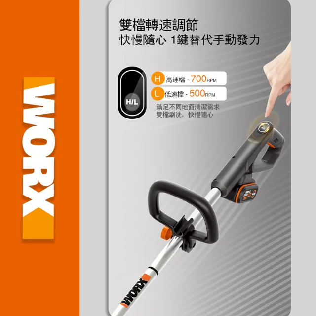 【WORX 威克士】20V 鋰電洗地刷WG441E.9(洗地機  刷地機 電動地刷 鋰電洗地刷 刷洗二合一 家用清洗機)