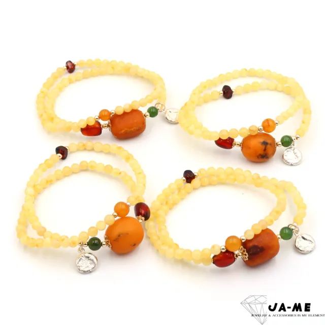 【JA-ME】天然琥珀雞油黃老蜜蠟雙圈手珠串 8克