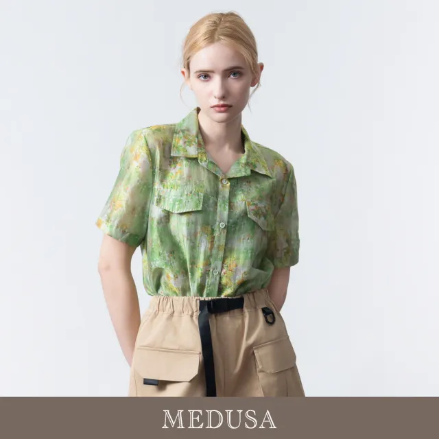 【MEDUSA 曼度莎】現貨-夏日花園天絲棉休閒襯衫（M-XL）｜女休閒上衣 涼感薄襯衫 女短袖襯衫(601-35401)