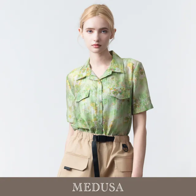 【MEDUSA 曼度莎】現貨-夏日花園天絲棉休閒襯衫(M-XL)|女休閒上衣 涼感薄襯衫 女短袖襯衫(601-35401)