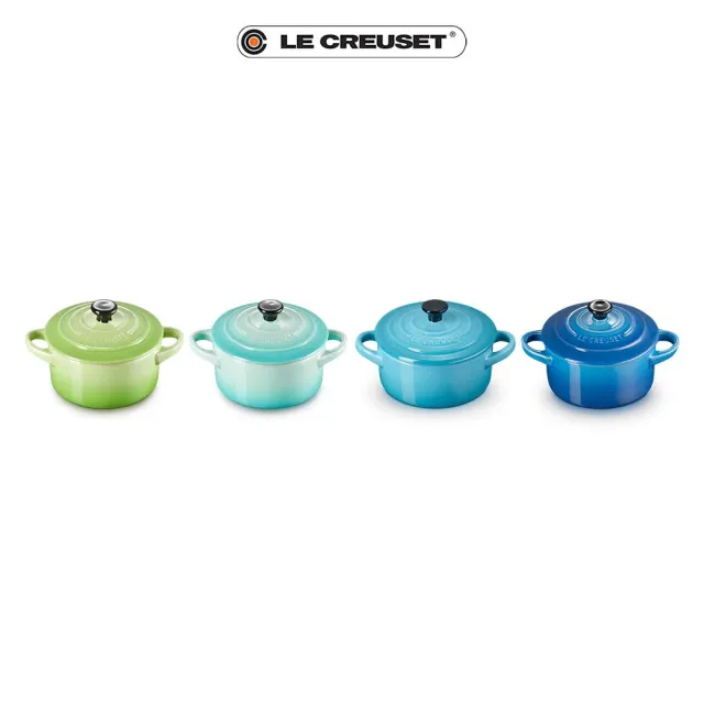 【Le Creuset】瓷器迷你圓烤盅10cm- 4入(棕櫚綠/薄荷綠/加勒比海藍/馬賽藍)