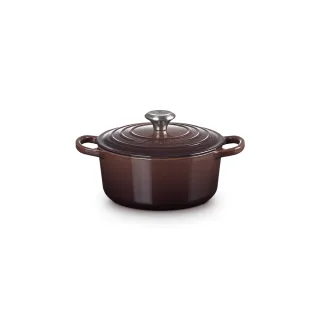【Le Creuset】典藏琺瑯鑄鐵鍋圓鍋18cm(巧克力棕-鋼頭-內鍋白)