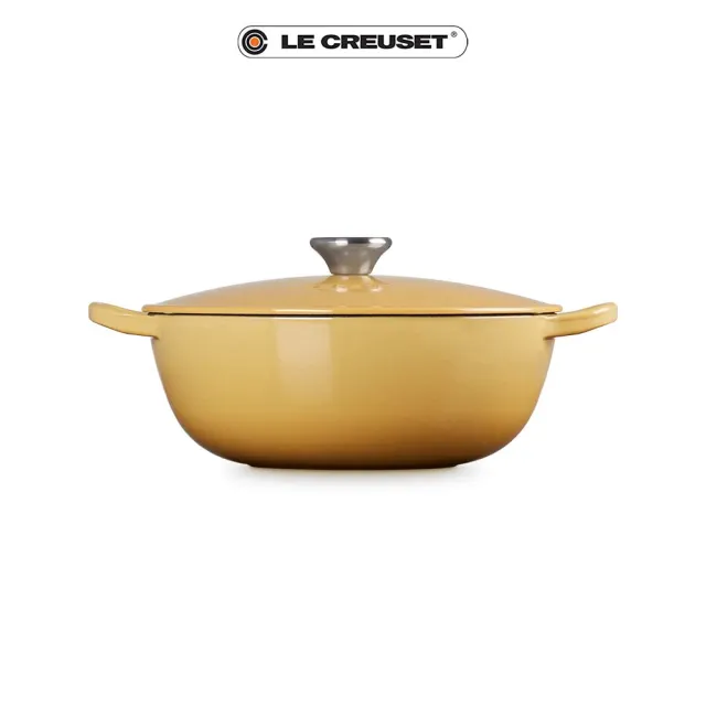 【Le Creuset】琺瑯鑄鐵鍋媽咪鍋24cm(溫桲黃-鋼頭-內鍋黑)