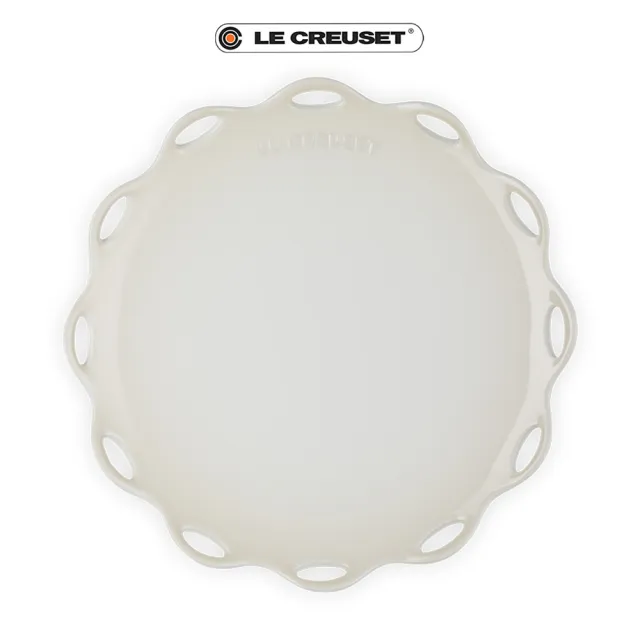 【Le Creuset】瓷器蕾絲花語系列圓盤 25cm(蛋白霜/銀灰藍/悠然綠/貝殼粉 4色選1)