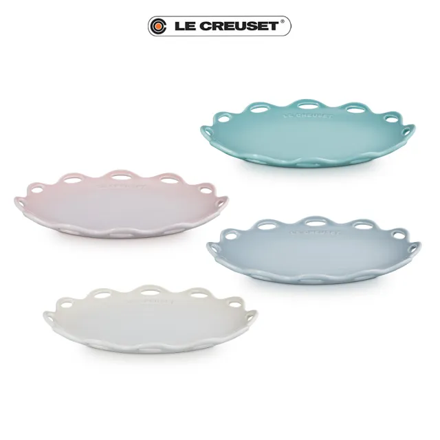 【Le Creuset】瓷器蕾絲花語系列圓盤 25cm(蛋白霜/銀灰藍/悠然綠/貝殼粉 4色選1)