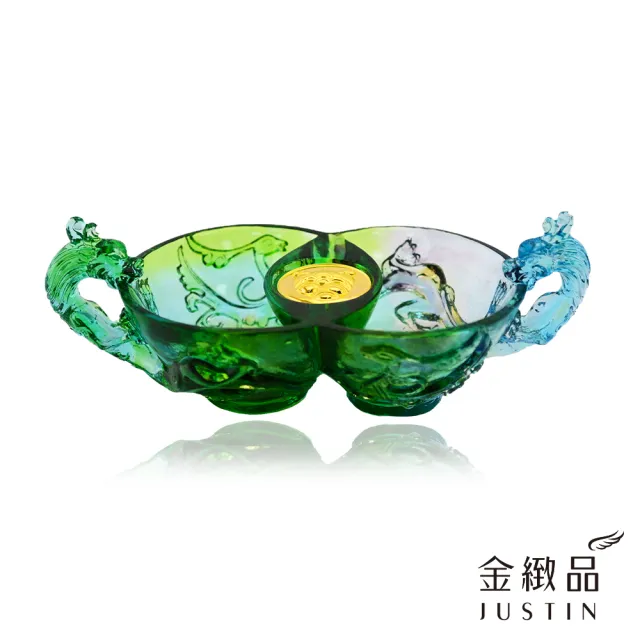 【金緻品】黃金琉璃擺件 雙聚寶盆 0.16錢(風水 居家 擋煞 招財進寶 聚寶 豐碩)