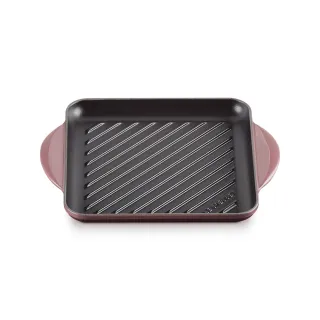 【Le Creuset】琺瑯鑄鐵鍋雙耳正方鐵烤盤 24cm(無花果-內鍋黑)