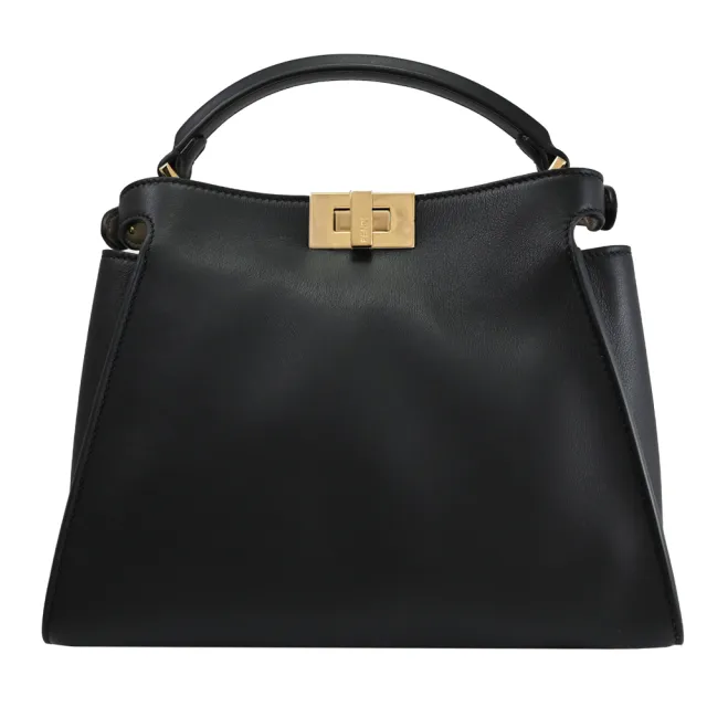 【FENDI 芬迪】Peekaboo 簡約品牌經典小牛皮雙層單柄手提秀包兩用包(黑)【entrupy安心購】