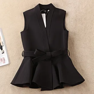 【米蘭精品】現貨秒發 西裝背心無袖西服(韓版修身中長款女馬甲外套74jy1)