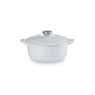【Le Creuset】琺瑯鑄鐵鍋圓鍋 20cm(水霧白- 鋼頭-內鍋黑)