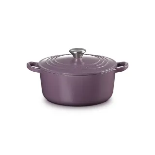 【Le Creuset】琺瑯鑄鐵鍋圓鍋 22cm(水晶紫-鋼頭-內鍋白)