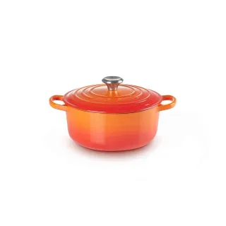 【Le Creuset】典藏琺瑯鑄鐵鍋圓鍋 20cm(火焰橘-鋼頭)