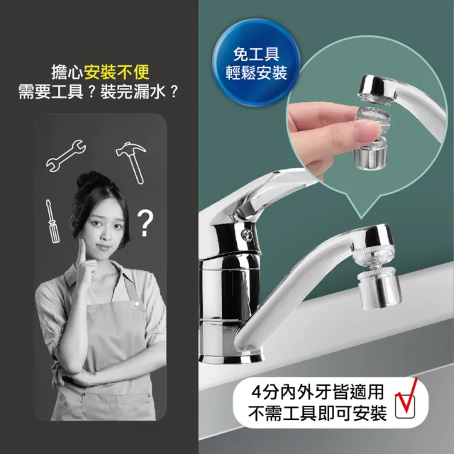 【MINONO 米諾諾】萬向起波器2入組(起泡器 節水器 水龍頭延伸器 增壓水龍頭 360°旋轉 廚房水龍頭)