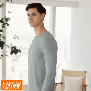 【EASY SHOP】iONNO-石墨烯科技保暖衣-深層循環保暖蓄溫男長袖上衣-發熱衣(藍天灰)