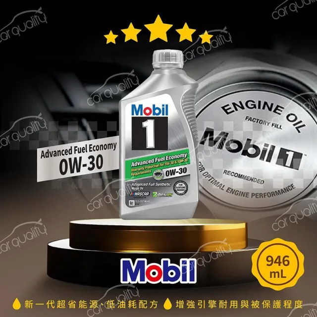 【MOBIL 美孚】美孚_機油1號 AFE 0W30 ECO 946ml整箱6入(車麗屋)